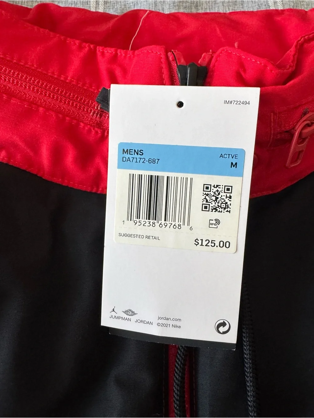 Jordan Red Black Hooded Colorblock Jacket with White Accents